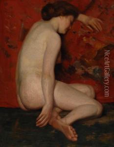 Sitting Nude Oil Painting - Gustave Vanaise