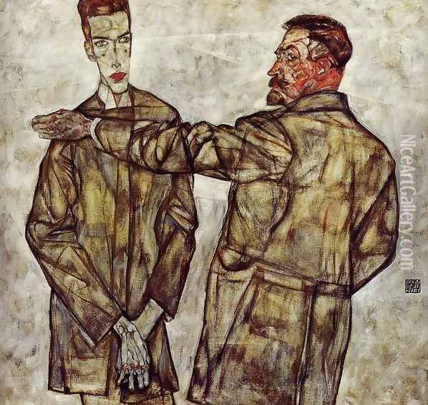 Double Portrait Aka Chief Inspector Heinrich Benesch And His Son Otto Oil Painting - Egon Schiele