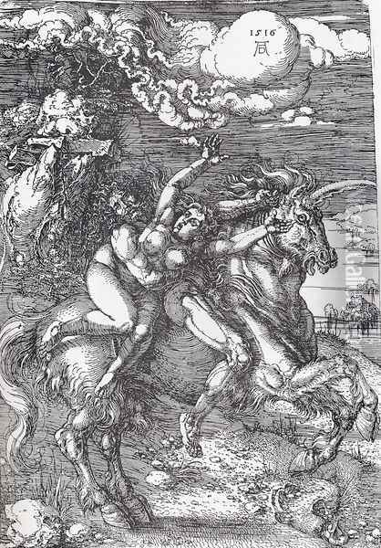 Abduction Of Proserpine On A Unicorn Oil Painting - Albrecht Durer