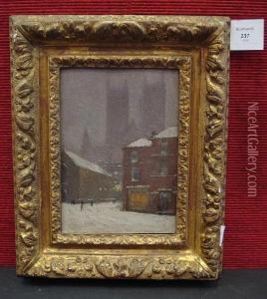 Lincoln Cathedral In The Snow Oil Painting - Alfred George Webster