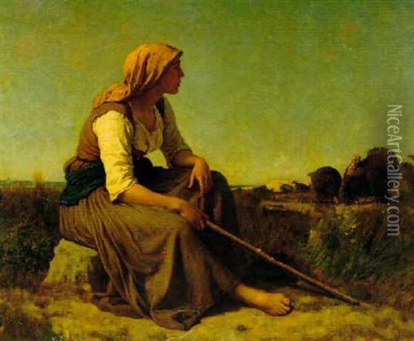 Gardeuse De Dindons Oil Painting - Jules Breton