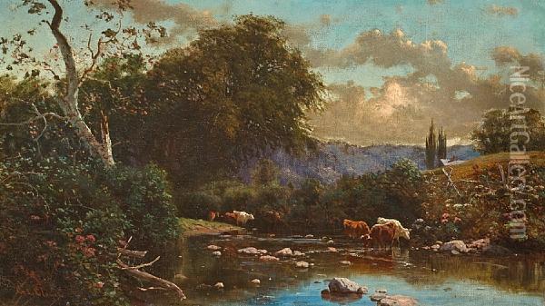 Cattle In A Stream Oil Painting - George Lafayette Clough