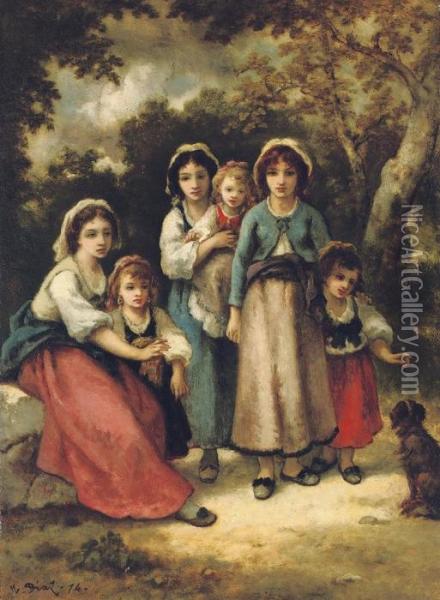 Trois Bohemiennes Et Trois Enfants Oil Painting - Narcisse-Virgile D Az De La Pena