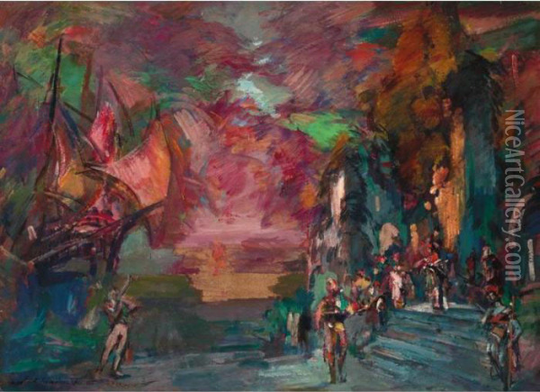 Stage Design For The Corsaire Oil Painting - Konstantin Alexeievitch Korovin