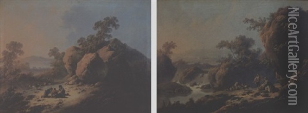 Paysage Aux Bergers Pres D'une Cascade Oil Painting - Jean Baptiste Pillement