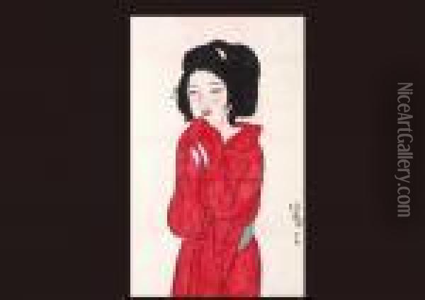Woman Singing Oil Painting - Takehisa Yumeji