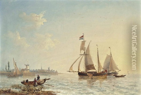 Dutch Fishing Boats In Shallow Waters Off The Low Countries Oil Painting - John Wilson Carmichael