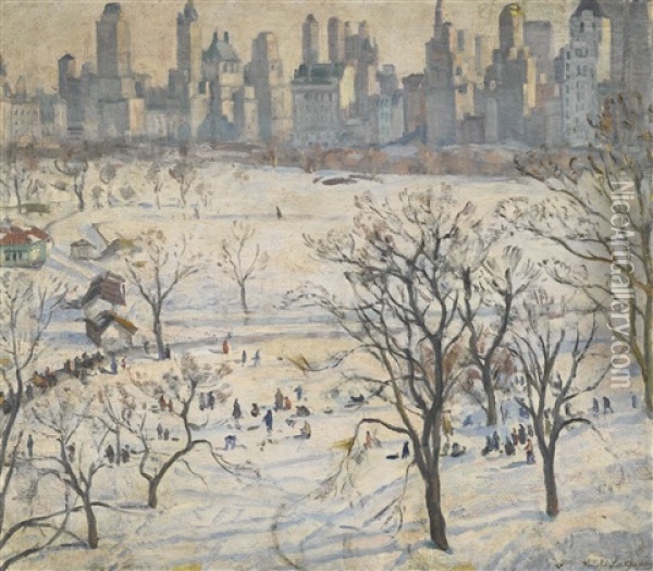 Winter In Central Park Oil Painting - Arnold Borisovich Lakhovsky