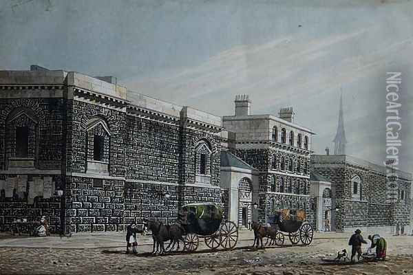 West View of Newgate, c.1810 Oil Painting - George Shepherd