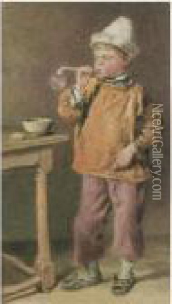 A Boy Blowing Bubbles Oil Painting - William Henry Hunt