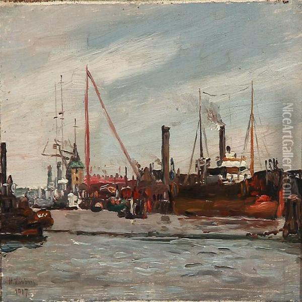 A View From Copenhagen Harbour Oil Painting - Holger Peter Svane Lubbers