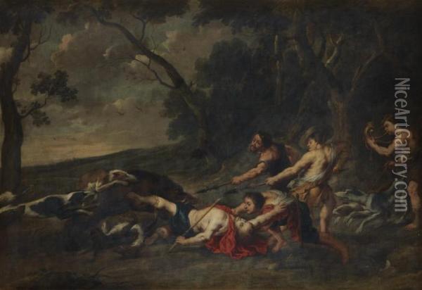 Landscape With A Wild Boar Hunt Oil Painting - Peter Paul Rubens