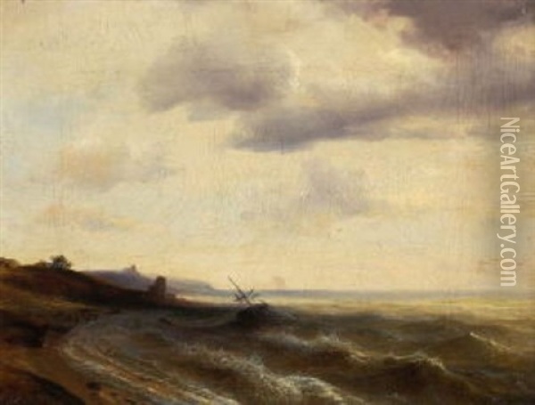 Meereskuste Mit Gestrandetem Schiff Oil Painting - Carl Blechen