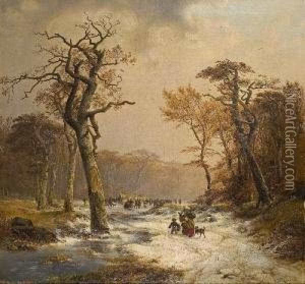 Winter Landschaft Miteislaufern Oil Painting - Carl Hilgers