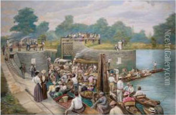 At Boulter's Lock, The Thames Regatta Oil Painting - Herbert Ward