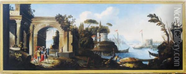 Coastal Landscape With Architectural Ruins Oil Painting - Hendrik Frans Van Lint