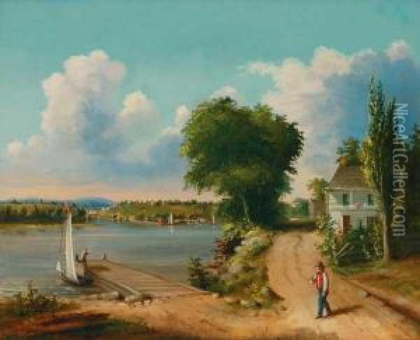 ''catskill On Hudson'' Oil Painting - Albertus Orient Del Browere