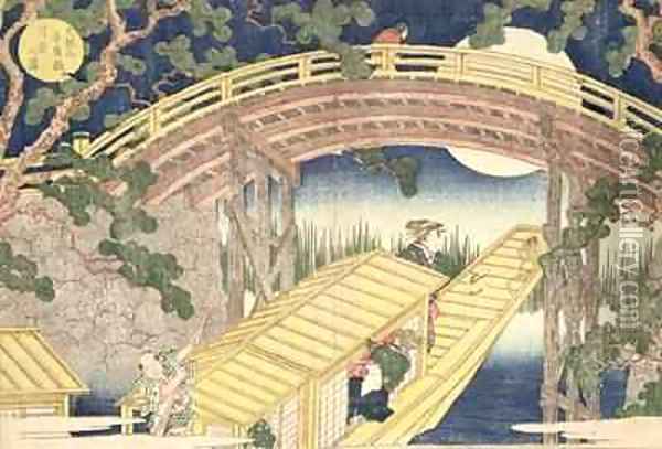 Fan bridge by moonlight from Views of Mount Tempo Oil Painting - Yashima Gakutei