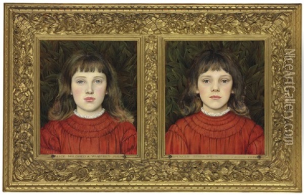Portraits Of Alice Mildred And Winifred Julia Spencer Stanhope Oil Painting - Evelyn de Morgan