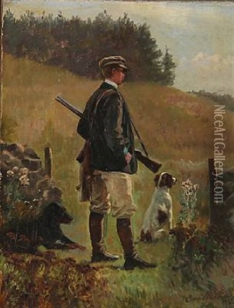 A Hunter With His Dogs Oil Painting - Simon Simonsen