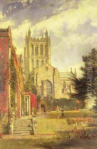 Hereford Cathedral Oil Painting - John William Buxton Knight