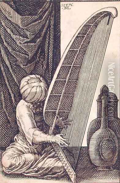 Turk Playing a Harp Oil Painting - Melchior Lorck