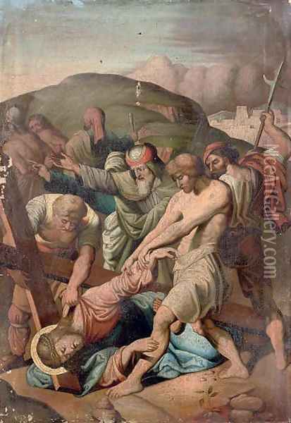 Christ falling under the weight of the Cross Oil Painting - Italian School