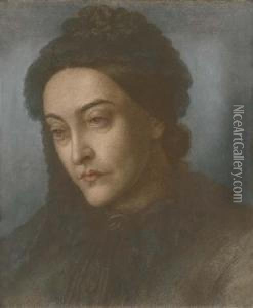 Portrait Of Christina Rossetti; Head And Shoulders, Turnedthree-quarters To The Left Oil Painting - Dante Gabriel Rossetti