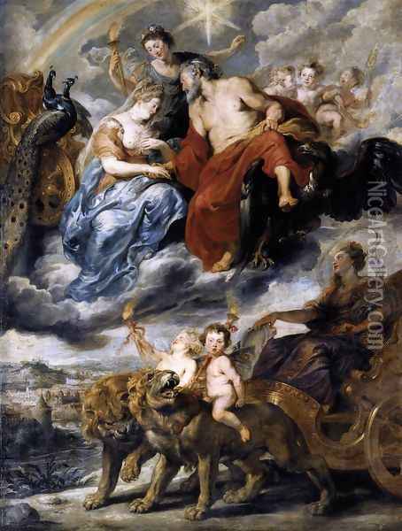 The Meeting of Marie de Medicis and Henri IV at Lyon 1622-25 Oil Painting - Peter Paul Rubens