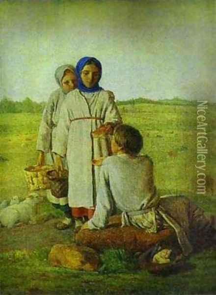 Peasant Children In The Field 1820s Oil Painting - Aleksei Gavrilovich Venetsianov