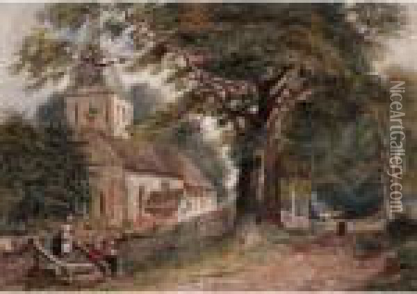 The Village Church Oil Painting - David Cox