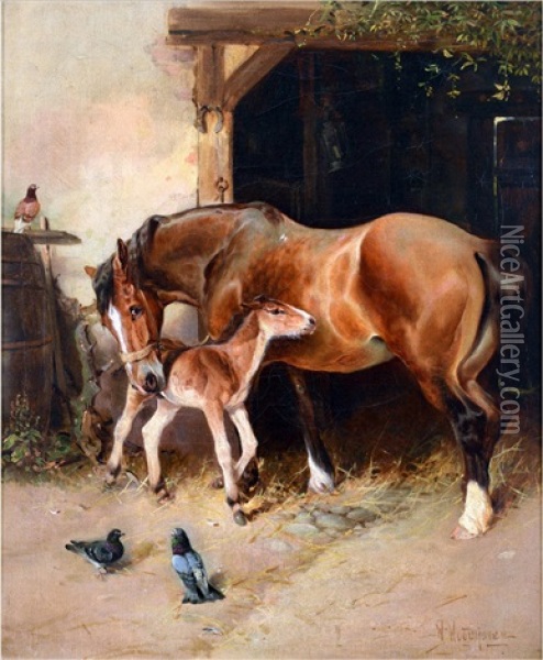 Mare And Foal Oil Painting - William Woodhouse