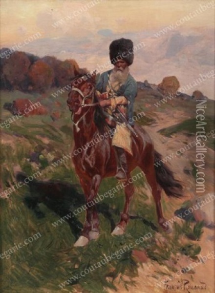 Tcherkesse A Cheval Oil Painting - Franz Roubaud