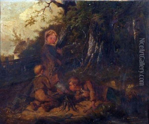 Children Round A Camp Fire Oil Painting - Edward Robert Smythe