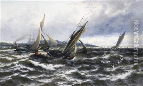 Wind And Sea Rising (off The Isle Of Sheppey) Oil Painting - Thomas Rose Miles