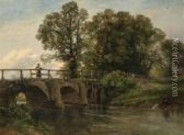 Looking Over A Stream Oil Painting - Thomas Creswick