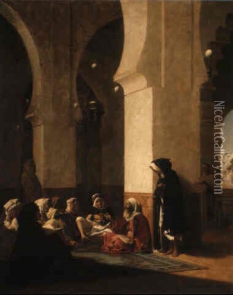Catechism In An Algerian Mosque Oil Painting - Theodore Jacques Ralli