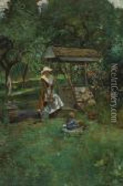 In The Garden Oil Painting - Karl H. Yens