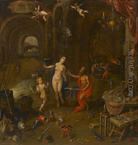 Venus In The Forge Of Vulcan Oil Painting - Hendrik van Balen the Younger