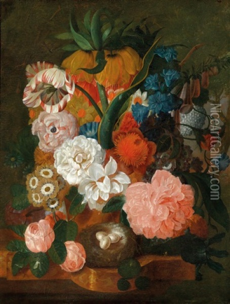 Blumen- Und Fruchtestillleben Mit Einem Vogelnest Oil Painting - Jan Van Huysum