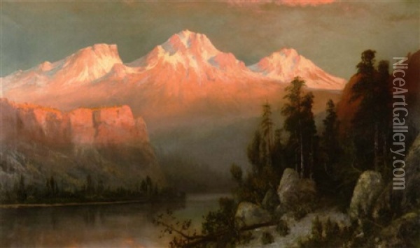 Sunset On The Three Sisters, Oregon Oil Painting - Frederick Ferdinand Schafer