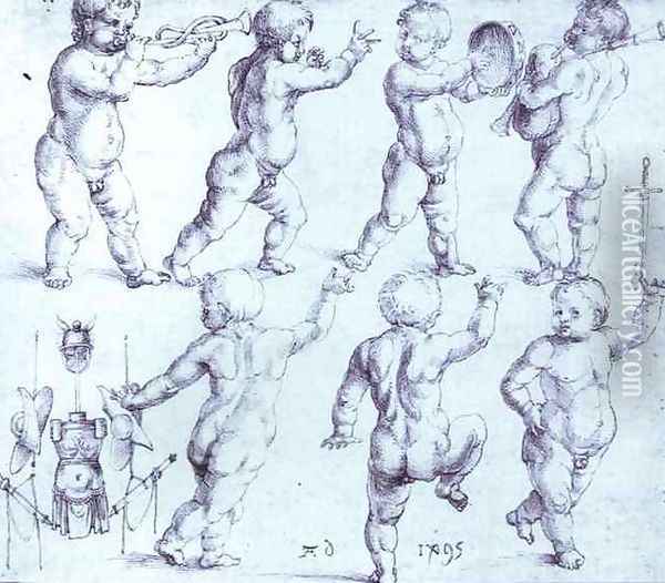 Putti Dancing and Making Music Oil Painting - Albrecht Durer