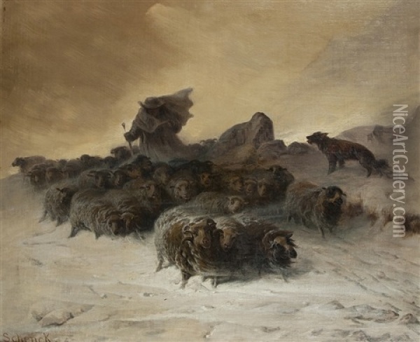 Im Schneesturm Oil Painting - August Friedrich Albrecht Schenck