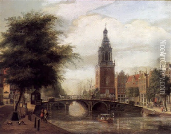 Amsterdam, A View Of The Jan Roodenpoortstoren On The Singel With The Lutherse Kerk Beyond Oil Painting - Jan Ekels the Elder