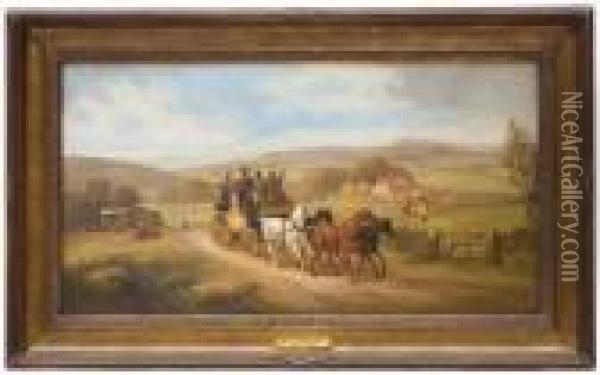A Coach And Horses Traveling On A Country Lane Oil Painting - William Joseph Shayer