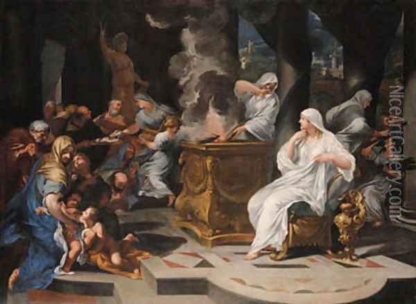 The Virgins tending the fire in the Temple of Vesta Oil Painting - Ciro Ferri