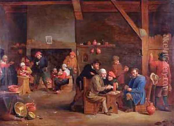 Tavern interior with card players Oil Painting - Victor Mahu