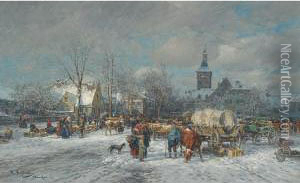 A Village Market Oil Painting - Karl Stuhlmuller