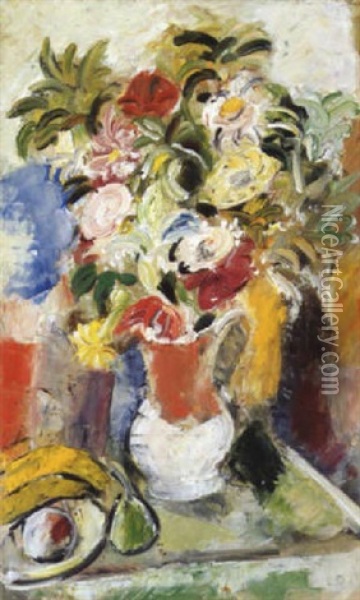 Vase De Fleurs Et Coupe De Fruits Oil Painting - Charles Dufresne