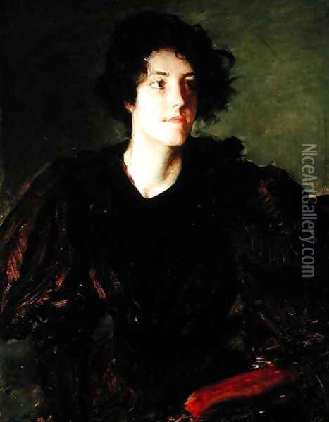 Study of a Young Woman, c.1880-85 Oil Painting - William Merritt Chase